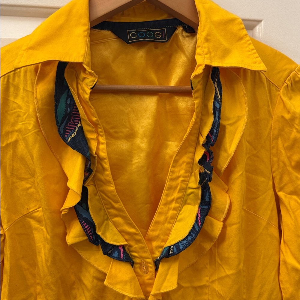 Authentic Coogi Yellow Ruffle V-Neck Button Down - Picture 3 of 6